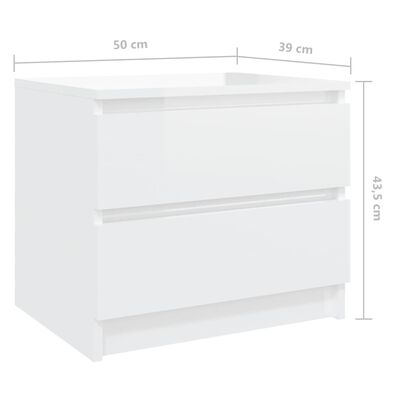 vidaXL Нощно шкафче, 2 бр, бял гланц, 50x39x43,5 см, ПДЧ