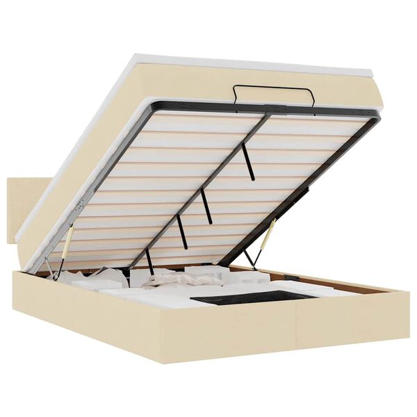 vidaXL Османска легло с матрак и LED, кремаво, 140x190 см, плат