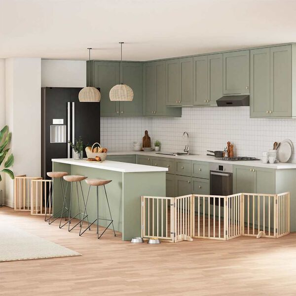 vidaXL Сгъваема преграда за кучета с врата 12 панела 600 см топола