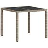 vidaXL Градинска маса със стъклен плот светлосива 90x90x75см полиратан