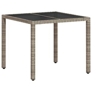vidaXL Градинска маса със стъклен плот светлосива 90x90x75см полиратан