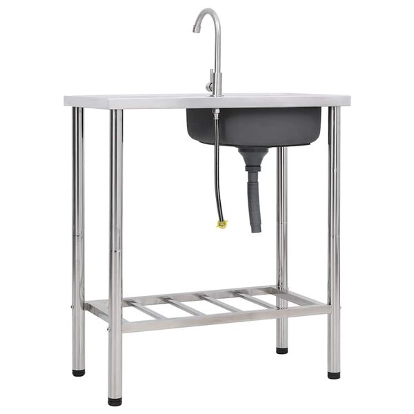 vidaXL Къмпинг мивка, единична, с кран, неръждаема стомана