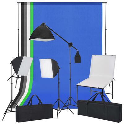 vidaXL Комплект за фото студио с маса за снимки, осветление и фонове