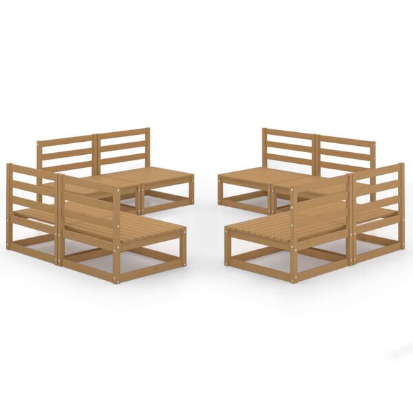 vidaXL Градински лаундж комплект, 8 части, меденокафяв, бор масив