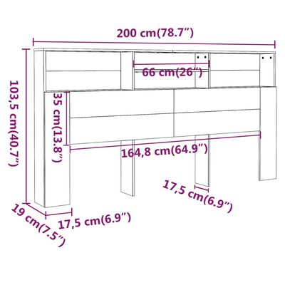 vidaXL Табла за легло тип шкаф, бяла, 200x19x103,5 см
