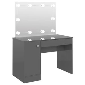 vidaXL Тоалетка с LED лампи, 110x55x145 см, МДФ, сияйно сиво