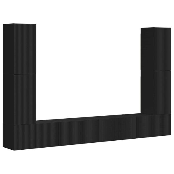 vidaXL Комплект ТВ шкаф 8 pcs Черно Инженерно дърво