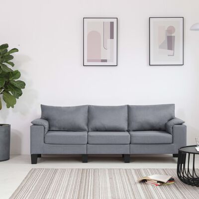 vidaXL 3-местен диван, светлосив, текстил