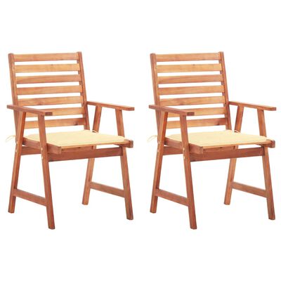 vidaXL Градински трапезни столове, 2 бр, с възглавници, акация масив