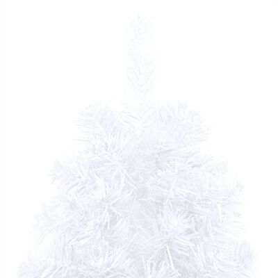 vidaXL Изкуствена светеща половин коледна елха със стойка бяла 210 см