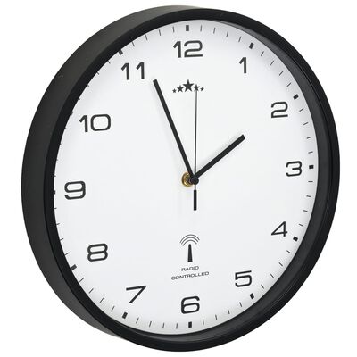 vidaXL Радиоуправляем стенен часовник, кварцов, 31 см, бяло и черно