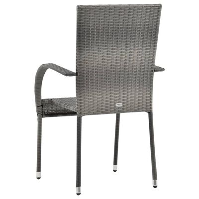 vidaXL Стифиращи външни столове, 6 бр, сиви, полиратан