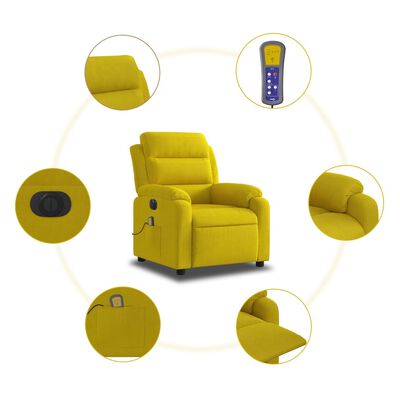 vidaXL Електрически масажен реклайнер стол, жълт, кадифе