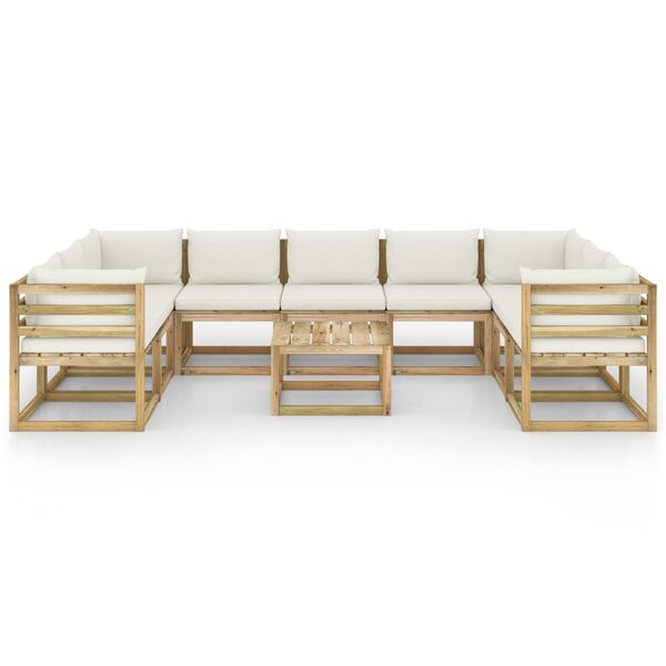 vidaXL Градински лаундж комплект 10 части възглавници импрегниран бор