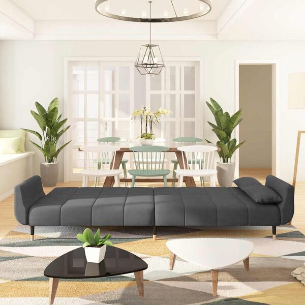 vidaXL 2-местно разтегателно канапе с две възглавници тъмносиво кадифе