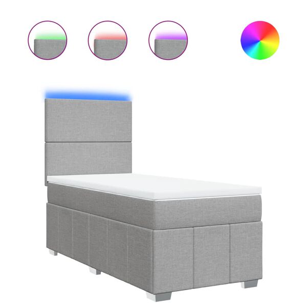 vidaXL Боксспринг легло с матрак, светлосиво, 90x200 см, плат