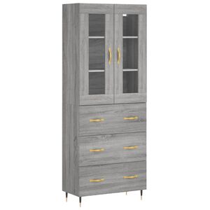 vidaXL Висок шкаф, сив сонома, 69,5x34x180 см, инженерно дърво