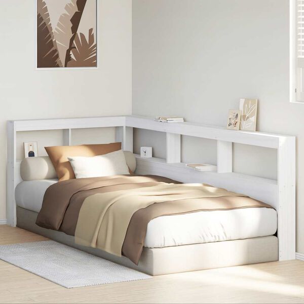 vidaXL Табла за книги с L-образна, бяла, 100 см, масивно дърво бор