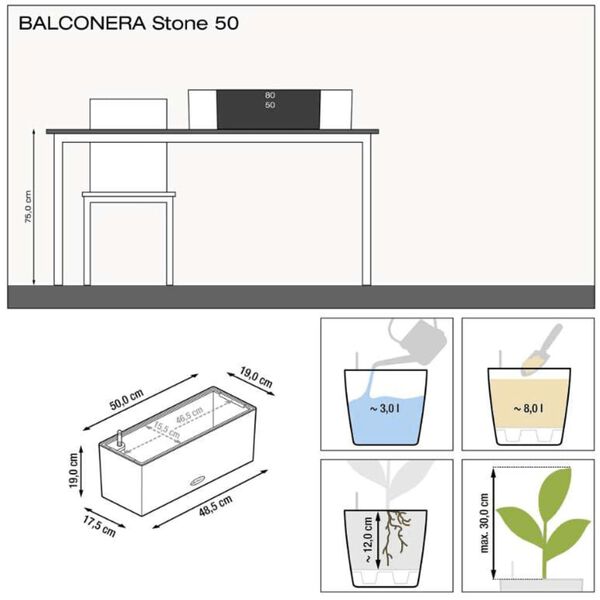 LECHUZA Плантер BALCONERA Stone 50 ALL-IN-ONE, бежов