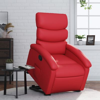 vidaXL Изправящ реклайнер стол, червен, изкуствена кожа