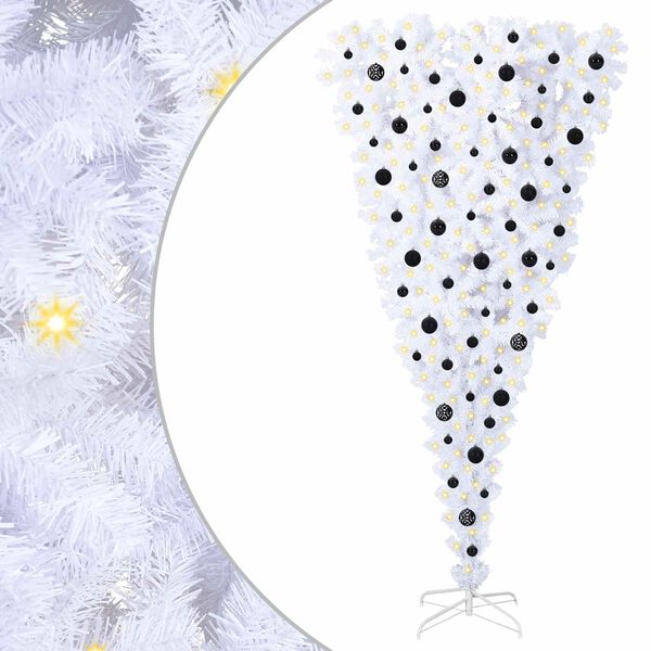 vidaXL С изкуствено коледно дърво с поставка Бяло 210 cm PVC и стомана