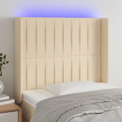 vidaXL LED горна табла за легло, кремава, 93x16x118/128 см, плат