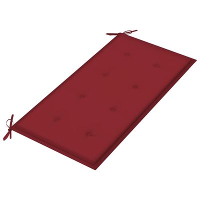 vidaXL Градинска пейка с виненочервена възглавница, 112 см, тик масив