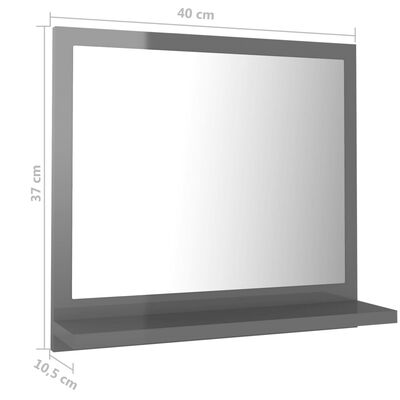 vidaXL Огледало за баня, сив гланц, 40x10,5x37 см, ПДЧ
