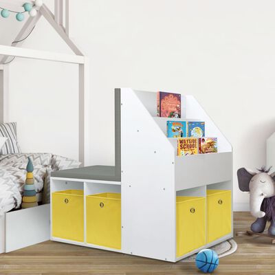 vidaXL Детски шкаф с пейка, бял, 60x78x78 см, МДФ