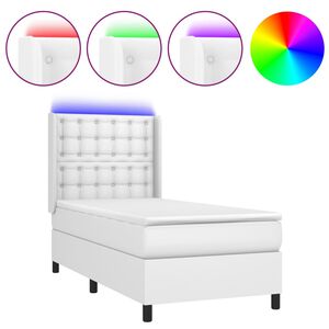 vidaXL Боксспринг легло с матрак и LED бяло 80x200 см изкуствена кожа