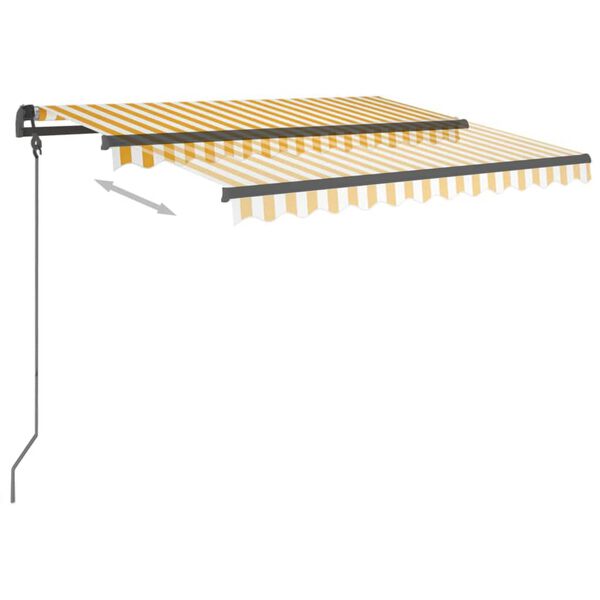 vidaXL Автоматично прибиращ се сенник с прътове, 3x2,5 м, жълто и бяло