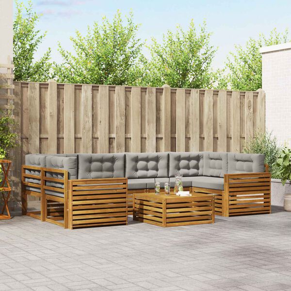 vidaXL Комплект дивани за открито 7 pcs Естествено и светло сиво