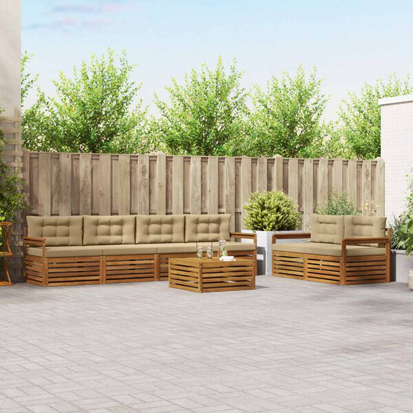 vidaXL Комплект дивани за открито 7 pcs Натурален и Бежов