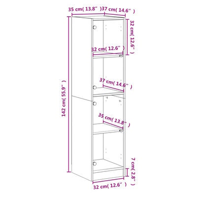 vidaXL Висок шкаф със стъклена врати, сонома дъб, 35x37x142 см