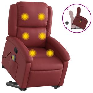 vidaXL Изправящ масажен наклоняем стол, виненочервен, изкуствена кожа