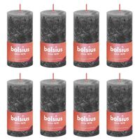Bolsius Рустик колонни свещи Shine, 8 бр, 100x50 мм, бурно сиво