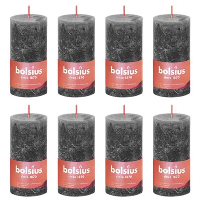 Bolsius Рустик колонни свещи Shine, 8 бр, 100x50 мм, бурно сиво