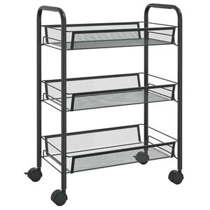 vidaXL Кухненска количка на 3 нива, черна, 46x26x64 см, желязо