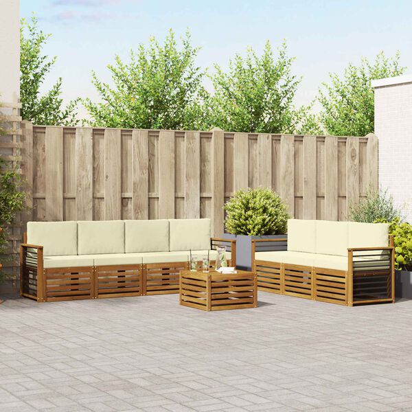 vidaXL Комплекти дивани 8 pcs Натурален и Крема Солидно акациево дърво