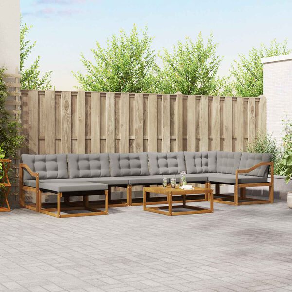 vidaXL Комплект дивани за открито 8 pcs Естествено и светло сиво