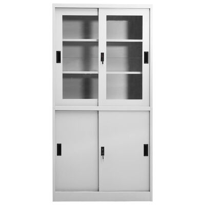 vidaXL Офис шкаф с плъзгаща се врата, светлосив, 90x40x180 см, стомана
