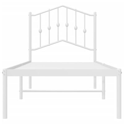 vidaXL Метална рамка за легло с горна табла, бяла, 75x190 см