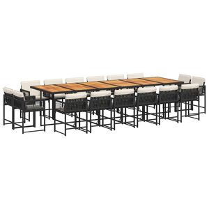 vidaXL Градински комплект с възглавници 17 части полиратан черен