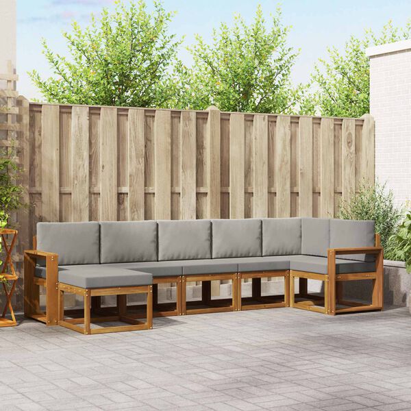 vidaXL Комплект дивани за открито 7 pcs Естествено и светло сиво