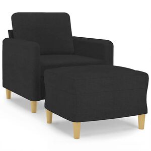 vidaXL Кресло с табуретка, черно, 60 см, текстил