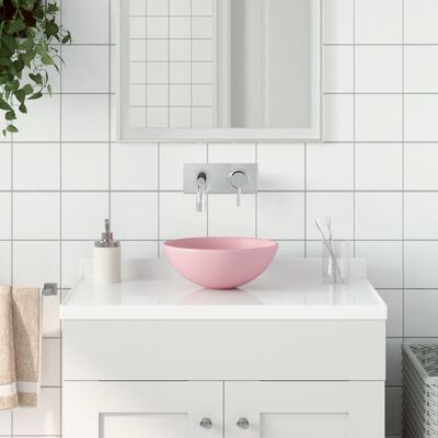 vidaXL Керамична мивка за баня, матово розова, кръгла