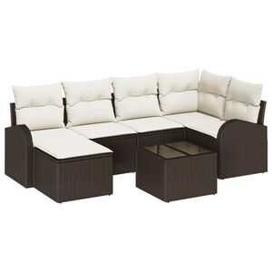 vidaXL Комплект дивани с възглавница 7 pcs Кафяв и бял полиратан