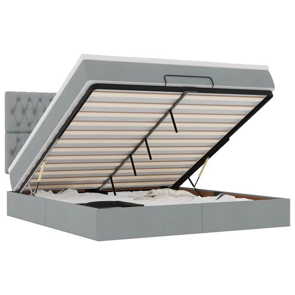 vidaXL Османска легло с матрак, светлосиво, 160x200 см, плат