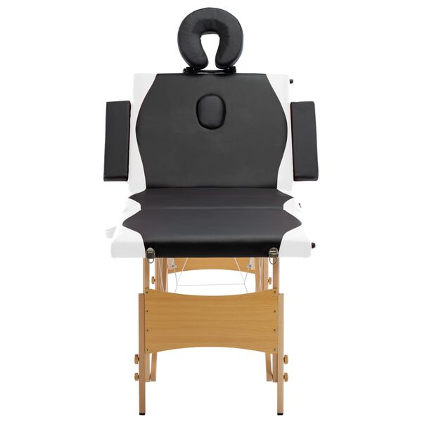 vidaXL Сгъваема масажна кушетка, 4 зони, дърво, черно и бяло