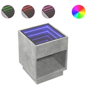 vidaXL Маса за кафе с Infinity LED, бетонно сива, 40x40x50 см